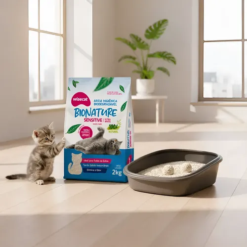 Areia De Gatos Fina Biodegradável Sensitive Wisecat 2kg