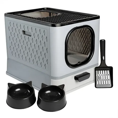 Caixa De Areia Para Gatos Fechada Grande Furba Sandbox Luxo - Cinza