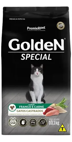 Golden Gatos Castrados Sabor Frango E Carne 10.1 Kg Gato Adulto Seca