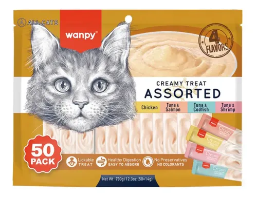 Petisco Gatos Wanpy Truly Creamy Sabores Variados Com 50un 50 Uni Sortido